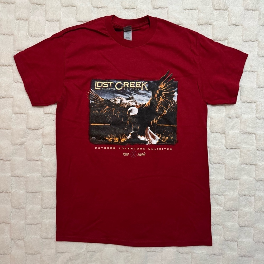 Outdoor Adventure Bald Eagle Red Graphic Tee T-Shirt 100% Cotton, Men’s Med NWOT